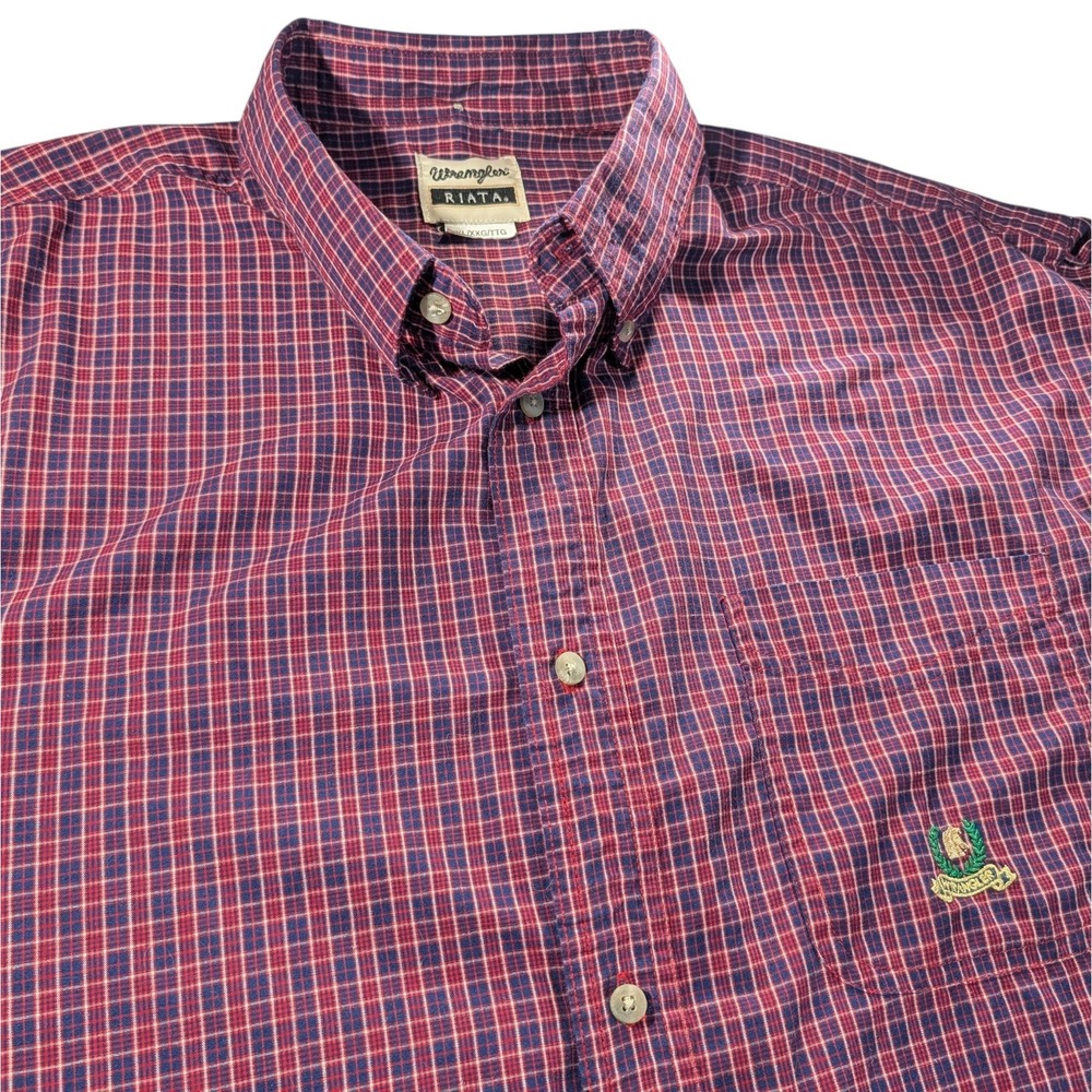 Wrangler Riata Shirt‎ Button Long Sleeve Red Blue Plaid Mens Extra Extra Large